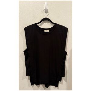 T.LA Sleeveless Round Neck Asymmetric Black Blouse